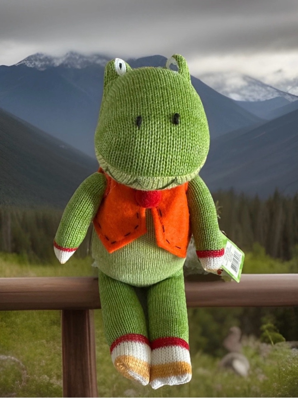 KNIT 12" SOCK MONKEY STYLE GREEN ALLIGATOR PLUSH MIDWEST CBK MAGNETIC HANDS FEET